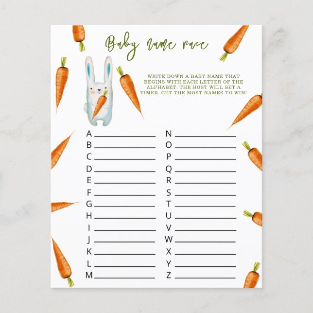 Papier Bunny - Jeu de course de nom de bébé (Devant)