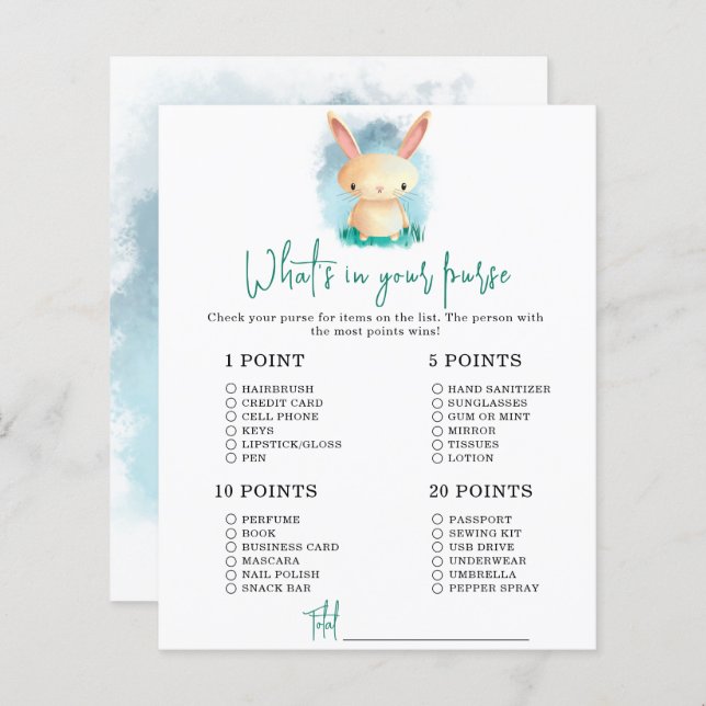 Papier Bunny Whats dans votre sac à baby shower (Devant / Derrière)