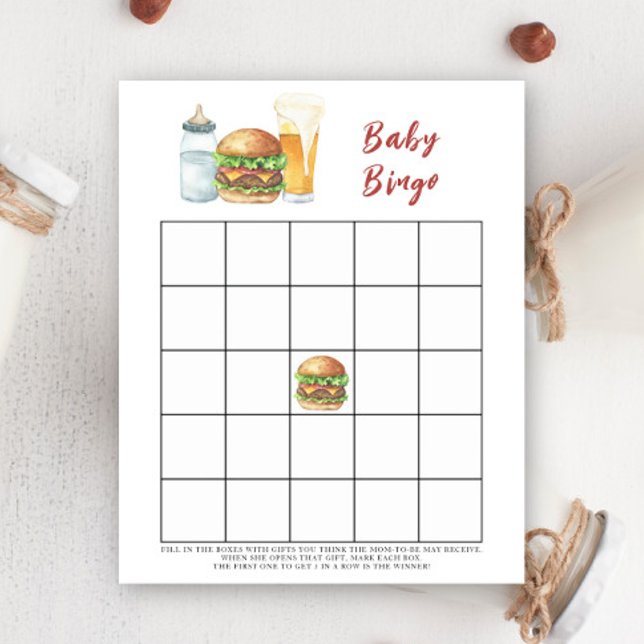 Papier Burgers et Baby shower de brasserie jeu de bingo (Créateur téléchargé)