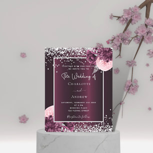 Papier Burgundy argent floraux budget faire-part de maria