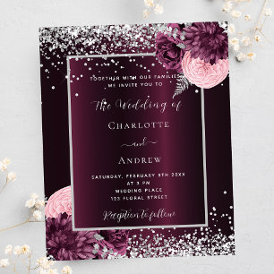 Papier Burgundy argent floraux budget faire-part de maria
