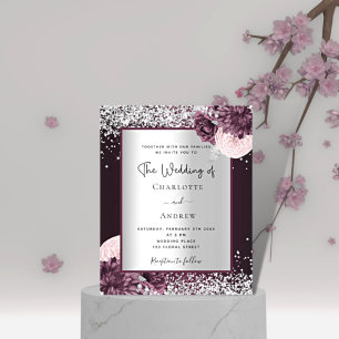 Papier Burgundy argent floraux budget faire-part de maria