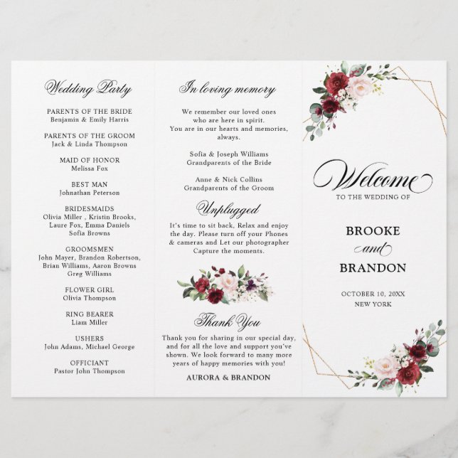 Papier Burgundy Blush Modern Geometric Wedding Program (Devant)