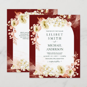 Papier Burgundy Coral Floral Boho Mariage Invitation