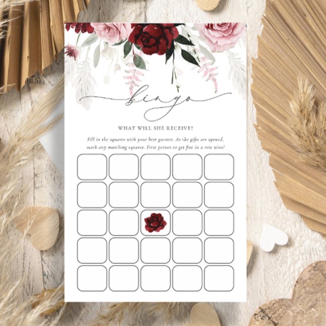 Papier Burgundy Dusty Rose Fête des mariées Bingo Game Ca (Créateur téléchargé)