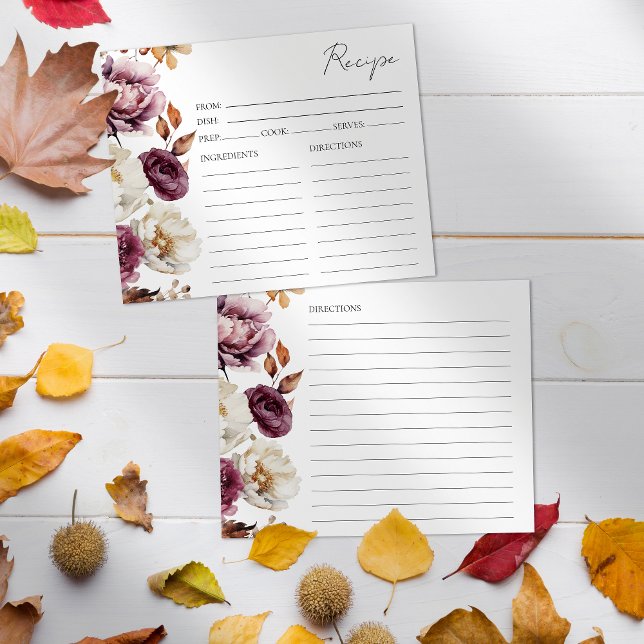 Papier Burgundy Fall Floral Fête des mariées Recettes Car (Créateur téléchargé)