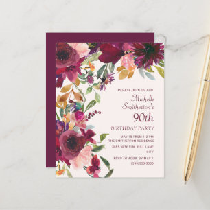 Papier Burgundy Floral Violet 90e Anniversaire BUDGET