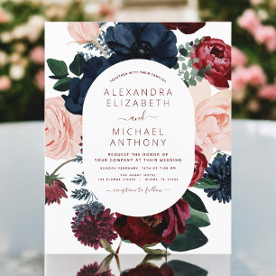 Papier Burgundy Navy Blue Floral Faire-part de mariage