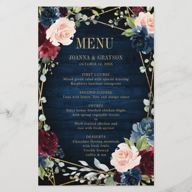 Papier Burgundy Navy Blush Floral Mariage géométrique Men (Devant)