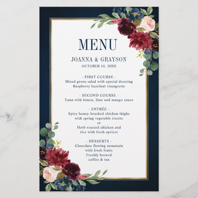 Papier Burgundy Navy Blush Floral Mariage géométrique Men (Devant)