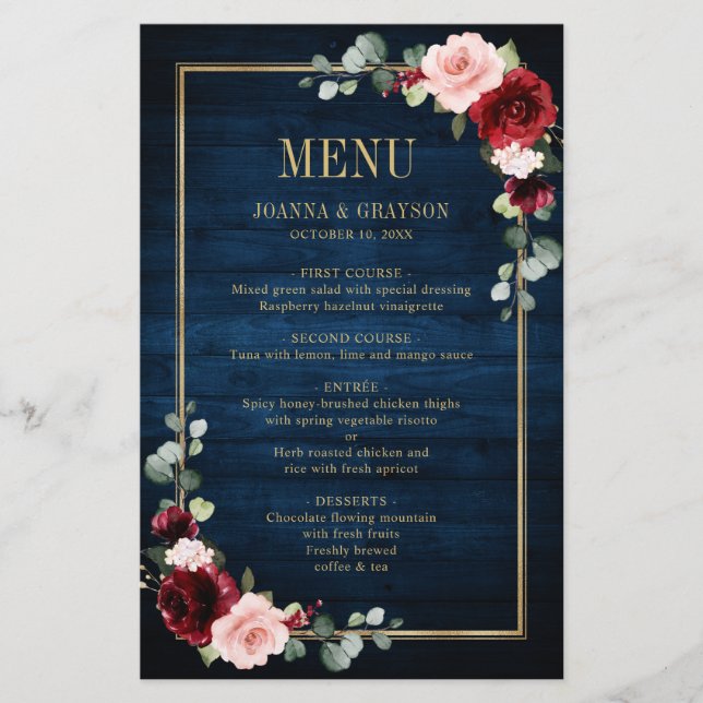 Papier Burgundy Navy Blush Floral Mariage géométrique Men (Devant)