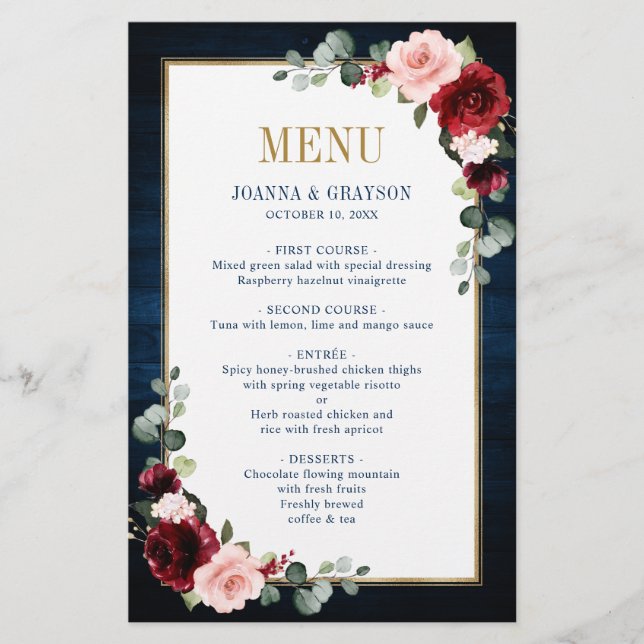 Papier Burgundy Navy Blush Floral Mariage géométrique Men (Devant)