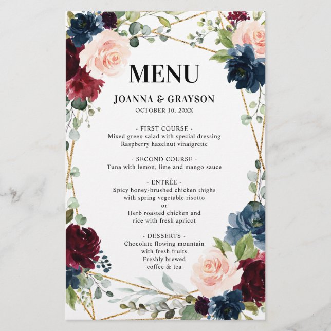 Papier Burgundy Navy Blush Floral Mariage géométrique Men (Devant)