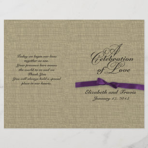 Papier Burlap et Purple Bow Wedding Program