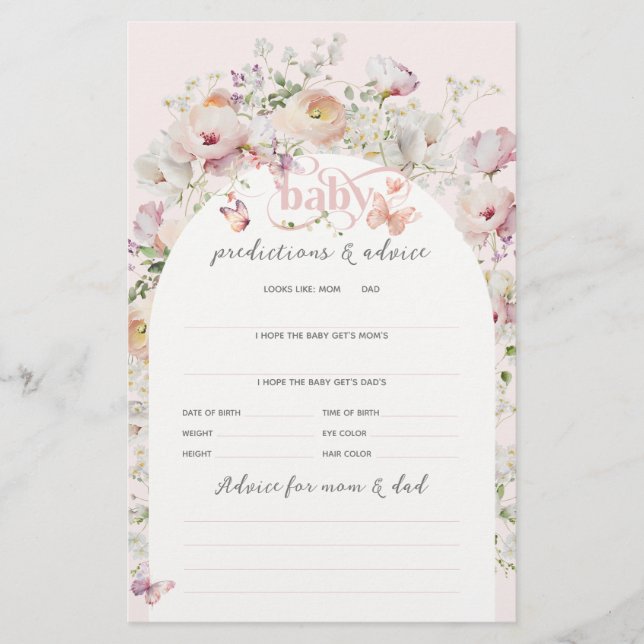 Papier Buterfly Blush rose Floral Girl Baby shower jeu (Devant)