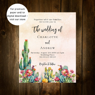 Papier Cactus fleurs rose or budget faire-part de mariage