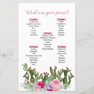 Papier Cactus mexicain rose What's In Your Purse game