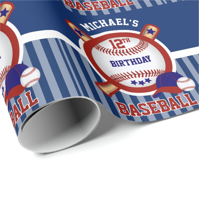 Papier Cadeau 00th Fête d'anniversaire - base-ball - bleu-foncé (Coin rond)
