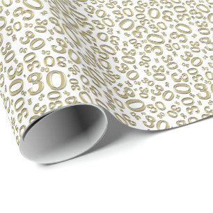 Papier Cadeau 0e anniversaire or/blanc Random Number Motif