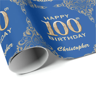 Papier Cadeau 100e anniversaire Cadre Parties scintillant bleu e