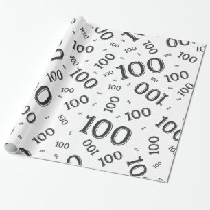 Papier Cadeau 100e Motif de nombre aléatoire noir/blanc grand