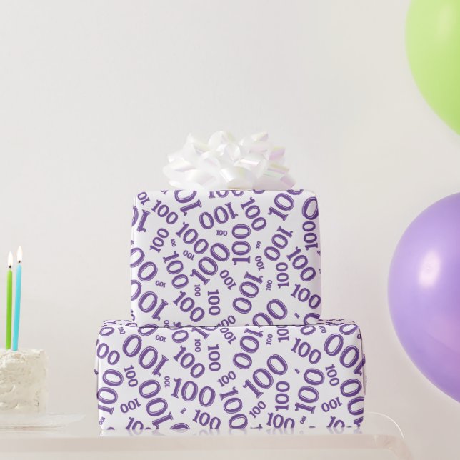 Papier Cadeau 100e Motif de nombre aléatoire violet/blanc moyen (Cadeaux de fête)