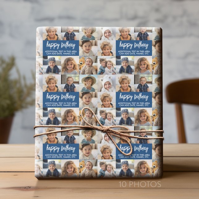 Papier Cadeau 10 Photo Bordure Anniversaire Centre de texte - Bl (Custom Photo Collage Wrapping Paper - All Occasion)