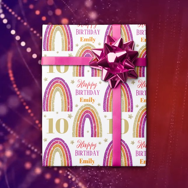 Papier Cadeau 10e anniversaire Parties scintillant rose Nom pers (Créateur téléchargé)