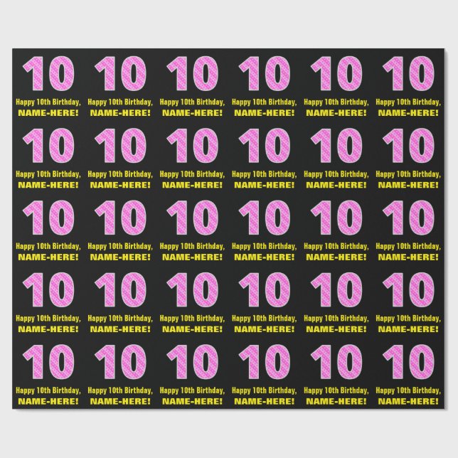 Papier Cadeau 10e anniversaire : Pink Stripes and Hearts "10" +  (Plat)