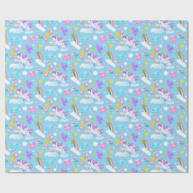 Papier Cadeau 10e anniversaire Unicorn Motif papier d'enveloppem (Plat)