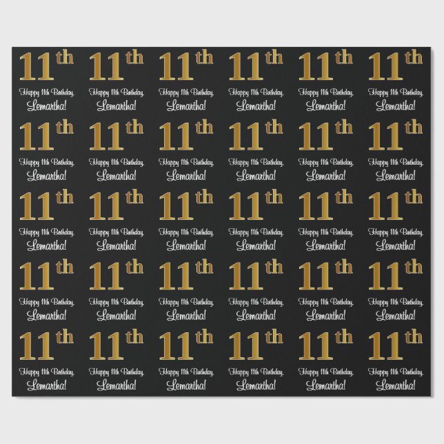 Papier Cadeau 11e anniversaire : Elégant luxe Faux Gold Look # (Plat)