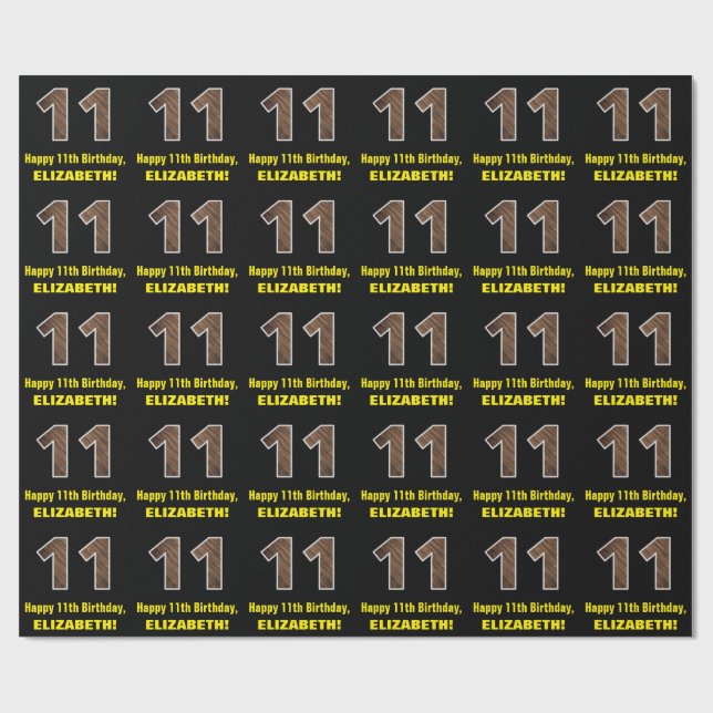 Papier Cadeau 11e anniversaire : Nom et Faux Motif de grains de  (Plat)