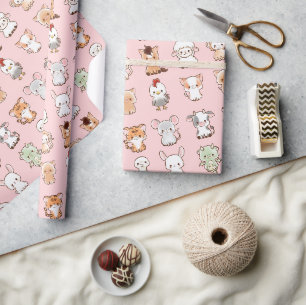 Papier Cadeau 12 Animaux Mignons du Zodiaque Chinois Kawaii