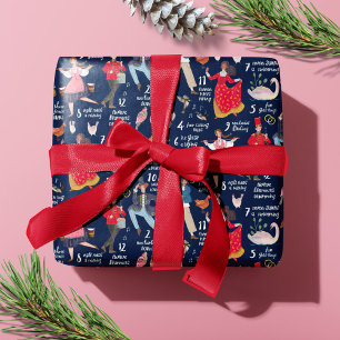 Papier Cadeau 12 Jours de Noël bleu