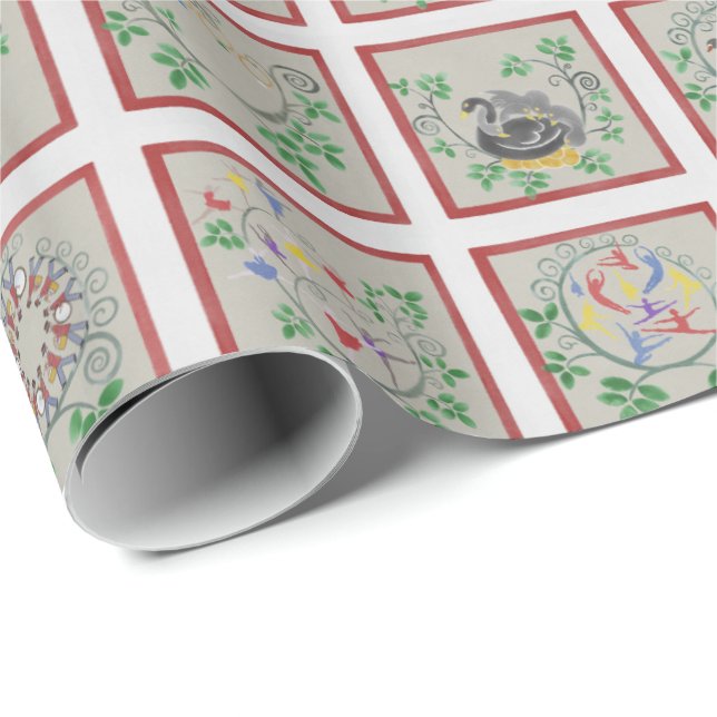 Papier Cadeau 12 jours de papier d'enveloppement de Noël (Coin rond)