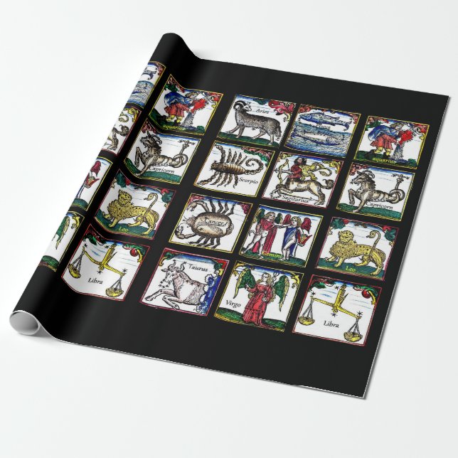 Papier Cadeau 12 Signes zodiaques Symboles astrologiques d'anniv (Déroulé)