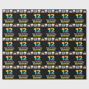Papier Cadeau 12e anniversaire : Arc-en-ciel "12"; Photos person