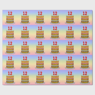 Papier Cadeau 12e anniversaire : Fun Cake and Candles + Nom pers