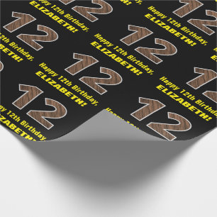 Papier Cadeau 12e anniversaire : Nom et Faux Motif de grains de 