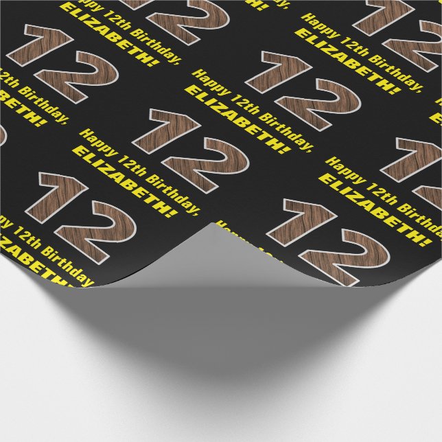 Papier Cadeau 12e anniversaire : Nom et Faux Motif de grains de  (Coin)