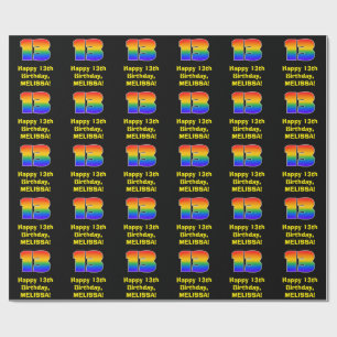 Papier Cadeau 13e anniversaire : Amusant, coloré arc-en-ciel ins