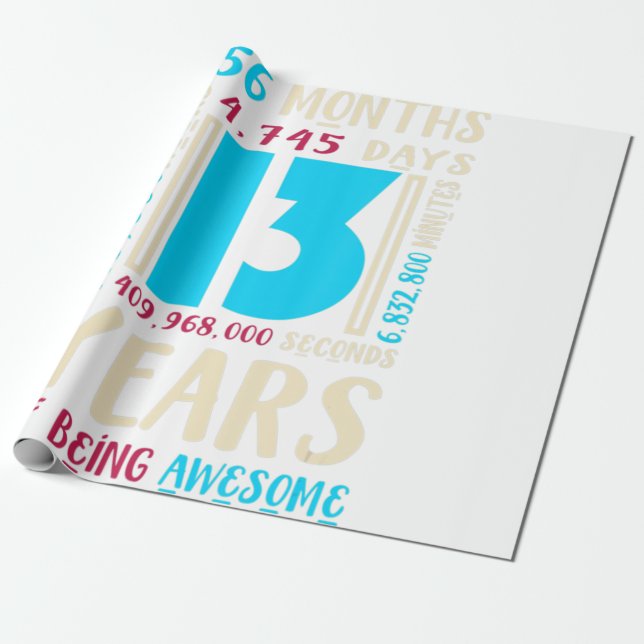 Papier Cadeau 13e anniversaire Chemise pour enfants Cadeau 13 an (Déroulé)
