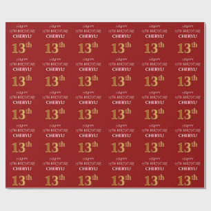 Papier Cadeau 13e anniversaire : Élégant, rouge, parure d'or d