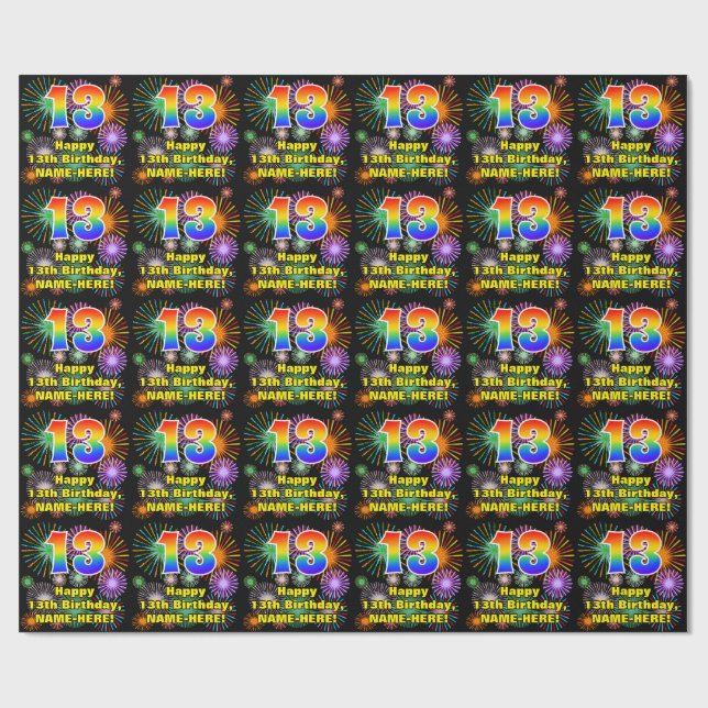 Papier Cadeau 13e anniversaire : Fun Fireworks, Rainbow Look # " (Plat)
