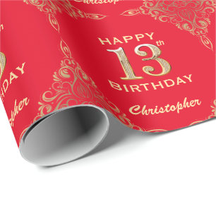 Papier Cadeau 13e anniversaire Parties scintillant rouge et or