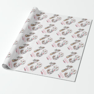 Papier Cadeau 13e anniversaire Photo Girl Collage rose Fleur bla