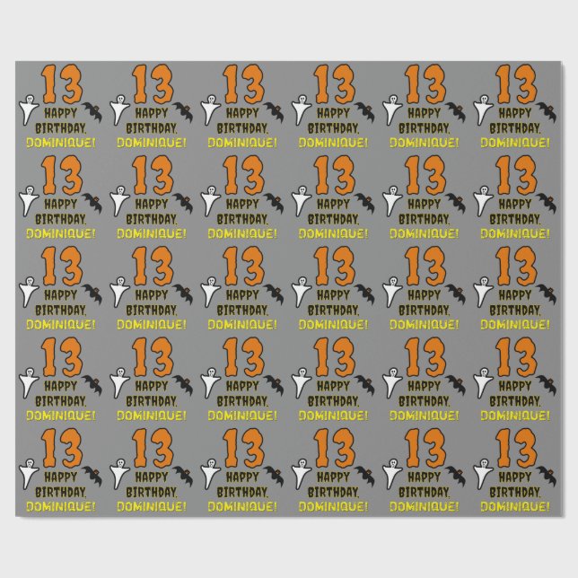 Papier Cadeau 13e anniversaire : Thème d'Halloween Éffrayant, No (Plat)