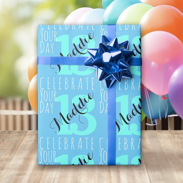 Papier Cadeau 13e anniversaire Typographie bleue (Créateur téléchargé)