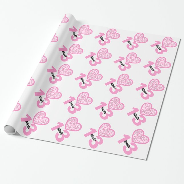 Papier Cadeau 13e anniversaire ZEBRA 13 ans FILLE Nom V16 (Déroulé)