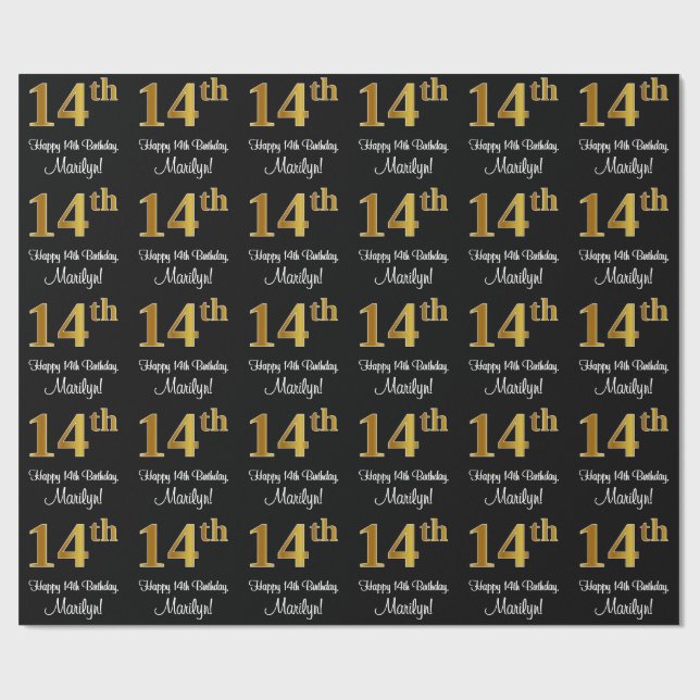Papier Cadeau 14e anniversaire : Elégant luxe Faux Gold Look # (Plat)